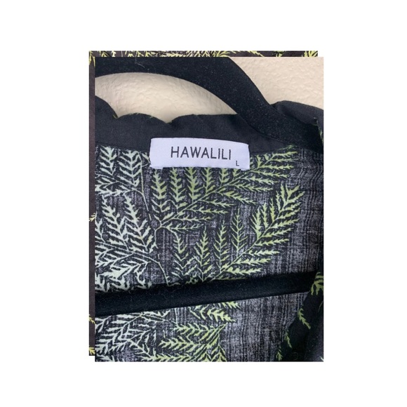 Large Hawalili Back & Green Hawaiian palapalae Fern Button up Aloha dress Shirt - Picture 3 of 4